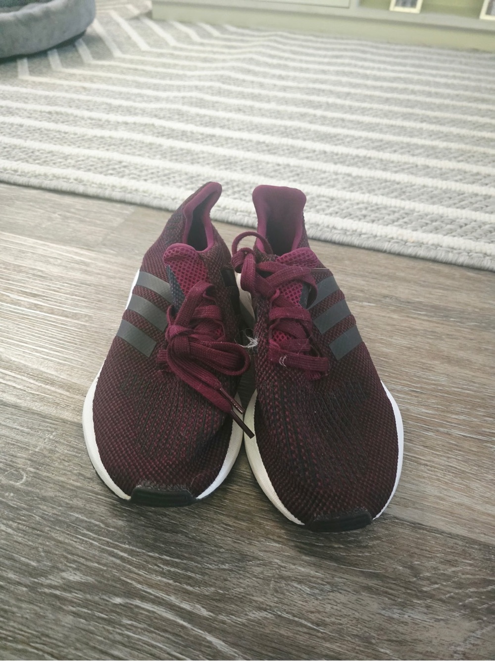 adidas Burgundy Knit Sneakers with Gray Stripes